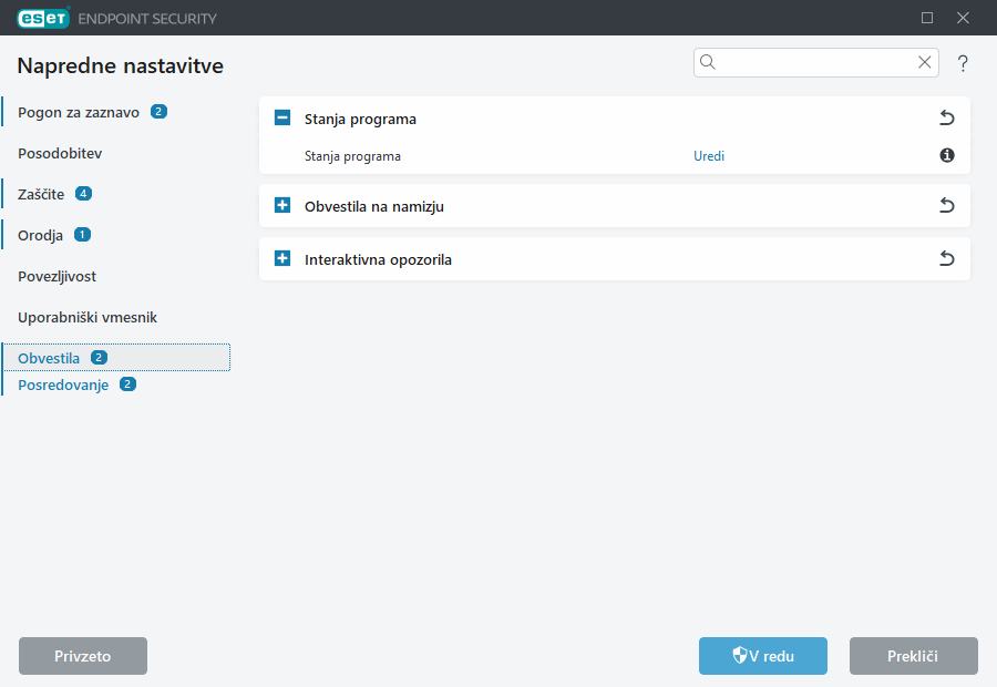 Napredne nastavitve obvestil