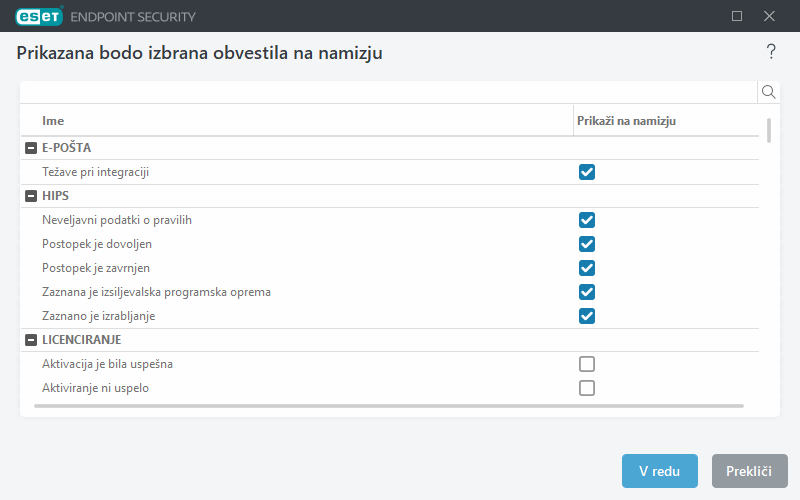Obvestila na namizju