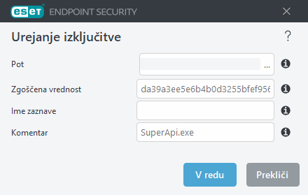 Urejanje zgoščene vrednosti izključitve