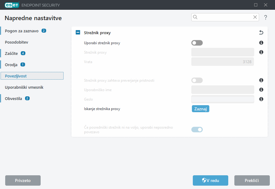 Napredne nastavitve strežnika proxy
