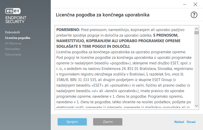 Licenčna pogodba za končnega uporabnika