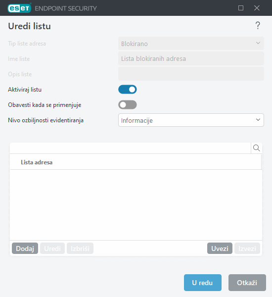 Upravljanje listom URL adresa