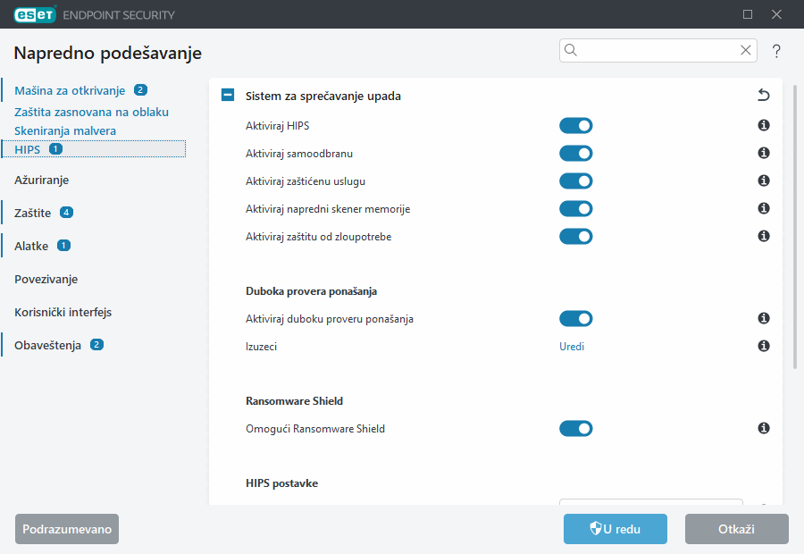 Napredno podešavanje Sistema za sprečavanje upada zasnovanog na hostu