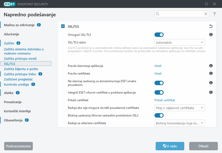Napredno podešavanje za SSL/TLS