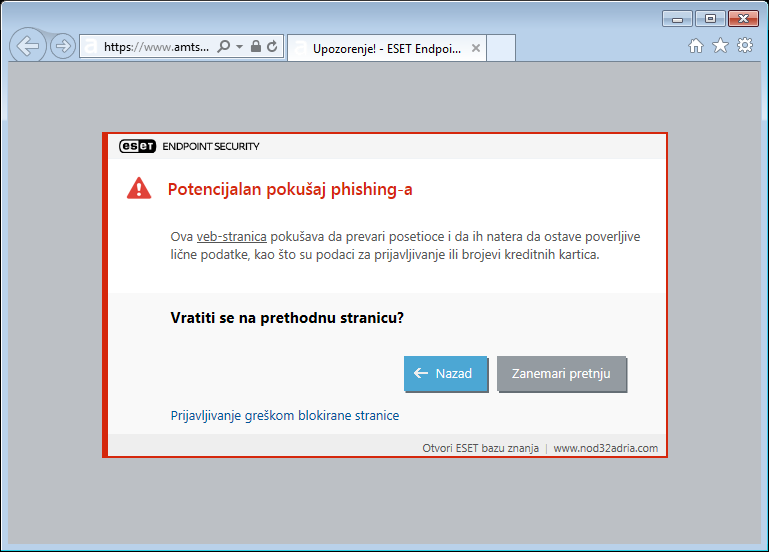 Potencijalan pokušaj phishing-a