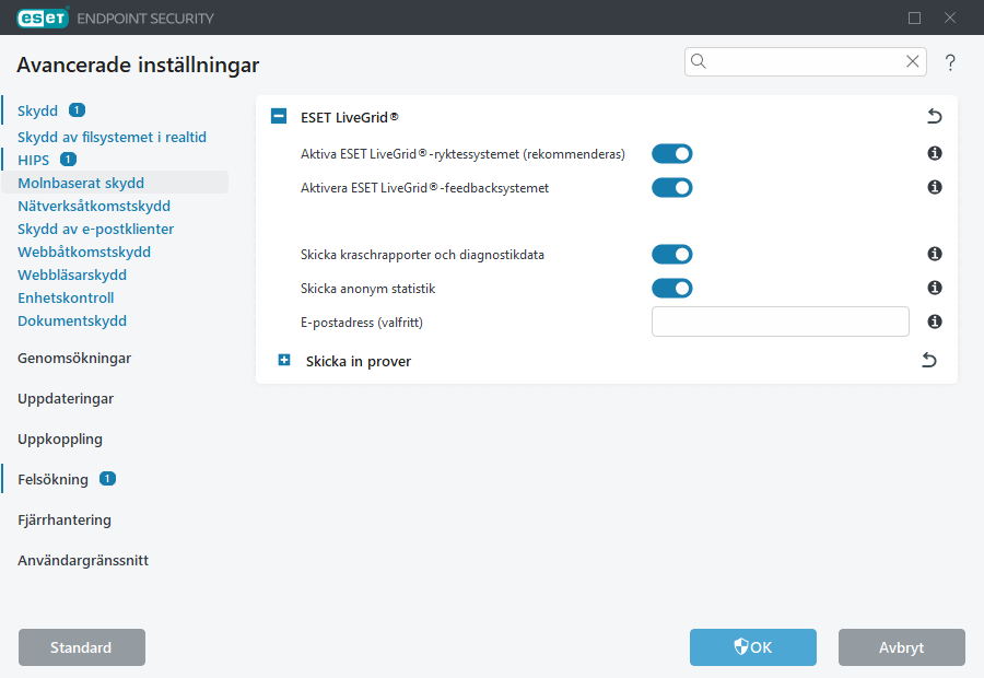 Avancerade inställningar för ESET LiveGrid®