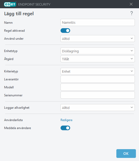 Lägg till regel för enhetskontroll