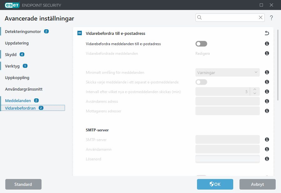 Avancerade inställningar för vidarebefordran