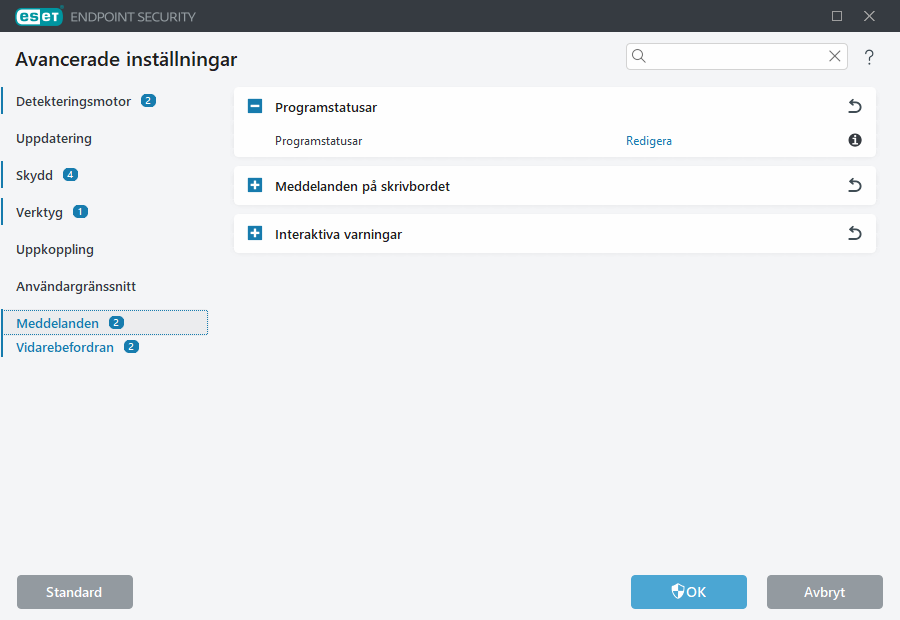 Avancerade inställningar för meddelanden