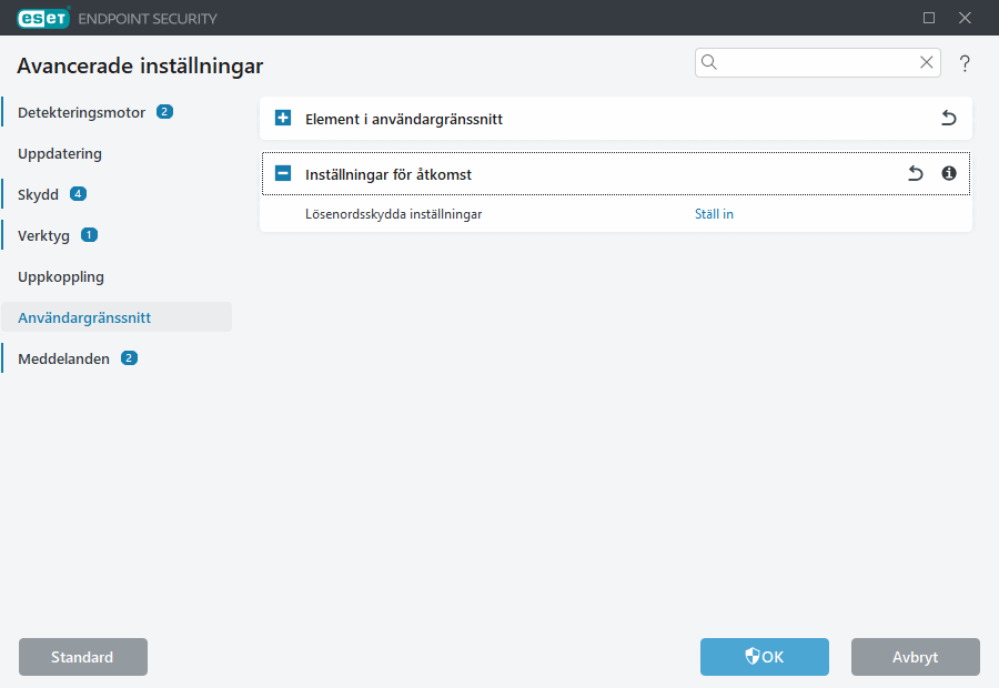 Avancerade inställningar för åtkomstinställningar