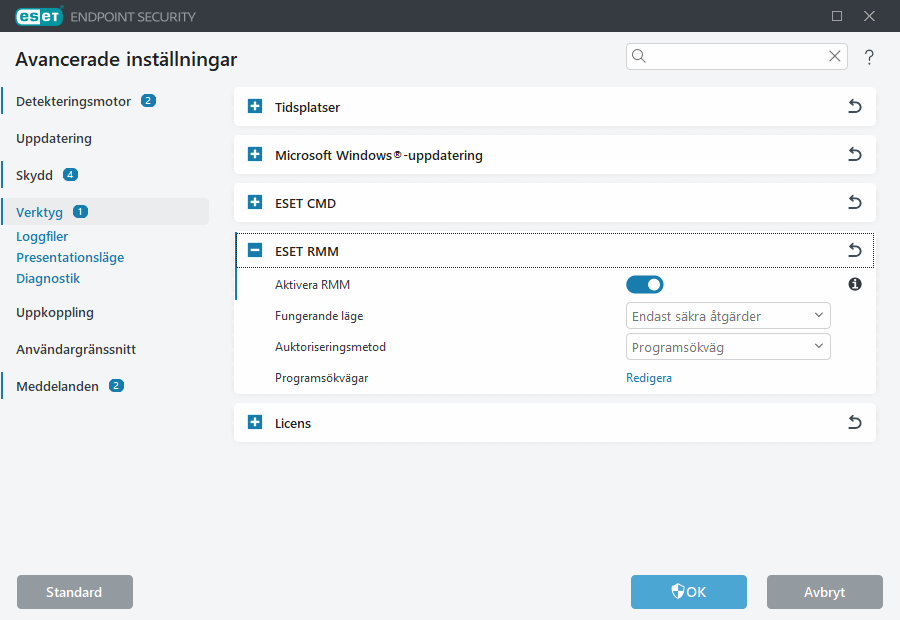 Avancerade inställningar för ESET RMM