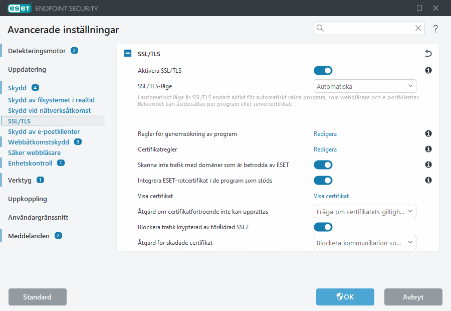 Avancerade inställningar för SSL/TLS