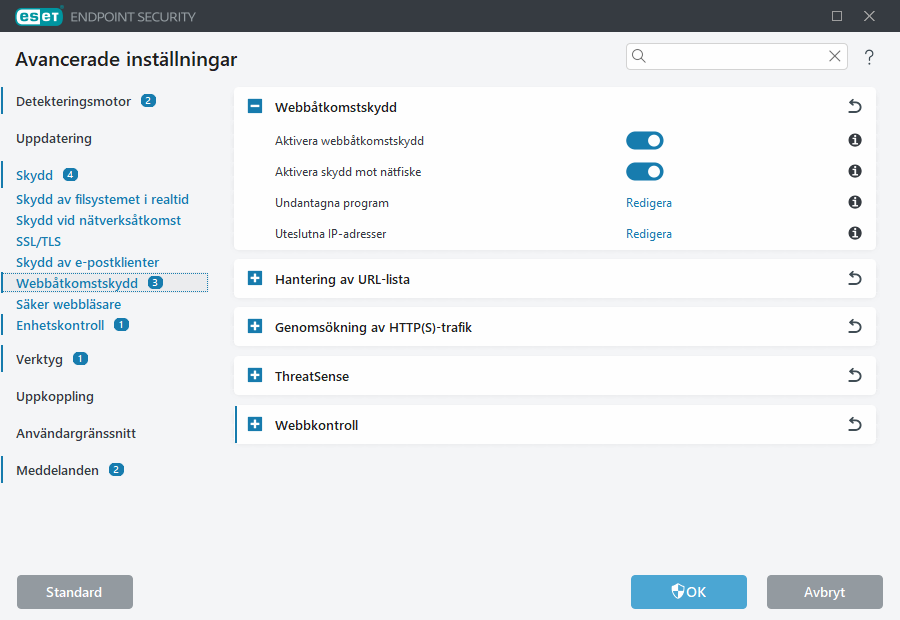 Avancerade inställningar för nätverksåtkomstskydd