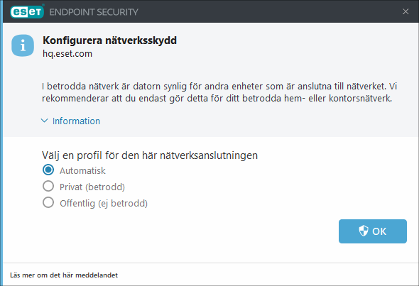 Konfigurera nätverksskydd