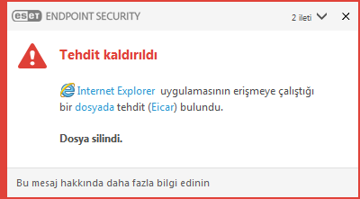 Bildirim penceresi - Tehdit kaldırıldı