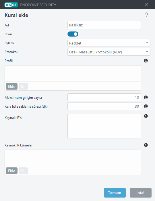 Deneme yanılma saldırısına karşı koruma kuralı ekle