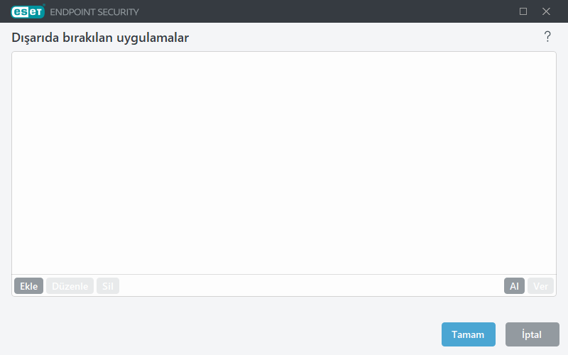 Dışarıda bırakılan uygulamalar
