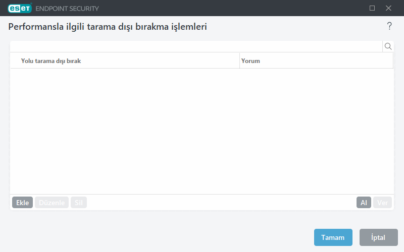 Performansla ilgili tarama dışı bırakma işlemleri