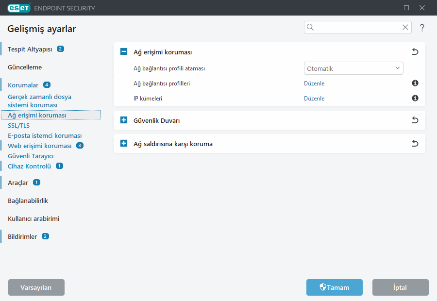 Ağ erişimi koruması Gelişmiş ayarlar