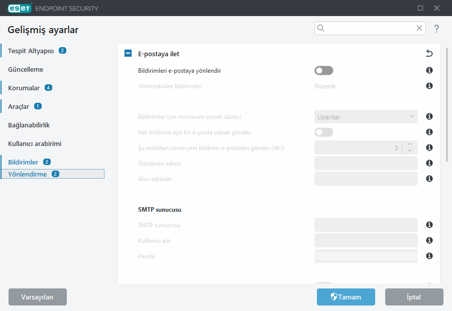 Yönlendirme Gelişmiş ayarlar