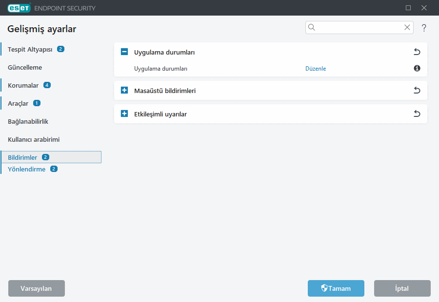 Bildirimler Gelişmiş ayarlar