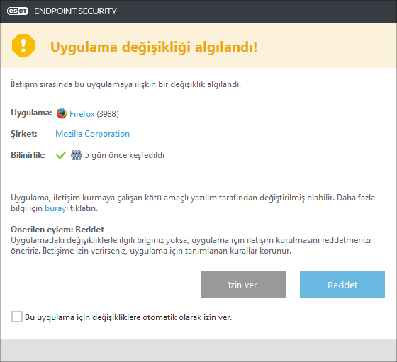 Uygulama değişikliği tespit edildi