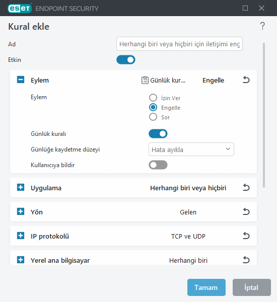 Güvenlik duvarı kuralı ekleme veya düzenleme