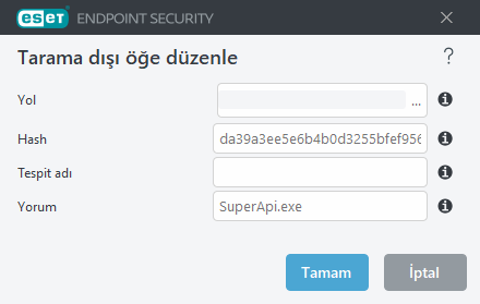 Tarama dışı bırakma hash'i düzenle
