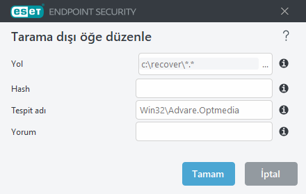 Tarama dışı bırakma tehdidini düzenle
