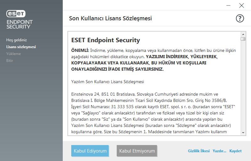 Ayarlar ve Son Kullanıcı Lisans Sözleşmesi