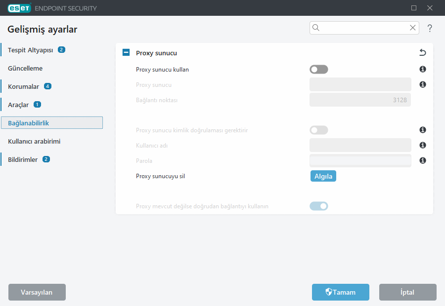 Proxy sunucusu Gelişmiş ayarlar