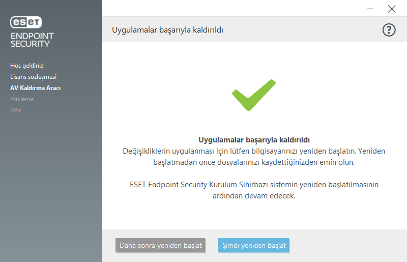 Yeniden başlatın ve yükleme işlemine devam edin
