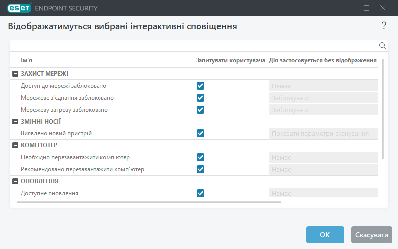 Список інтерактивних сповіщень