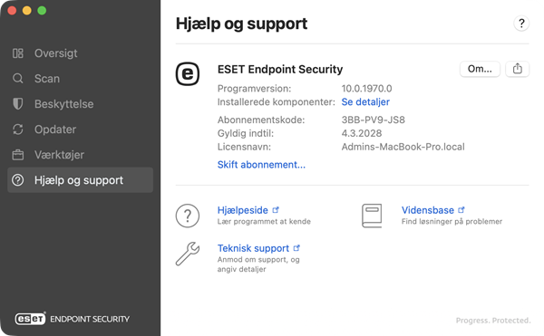 Oplysninger om hjælp og support Oplysninger om hjælp og support