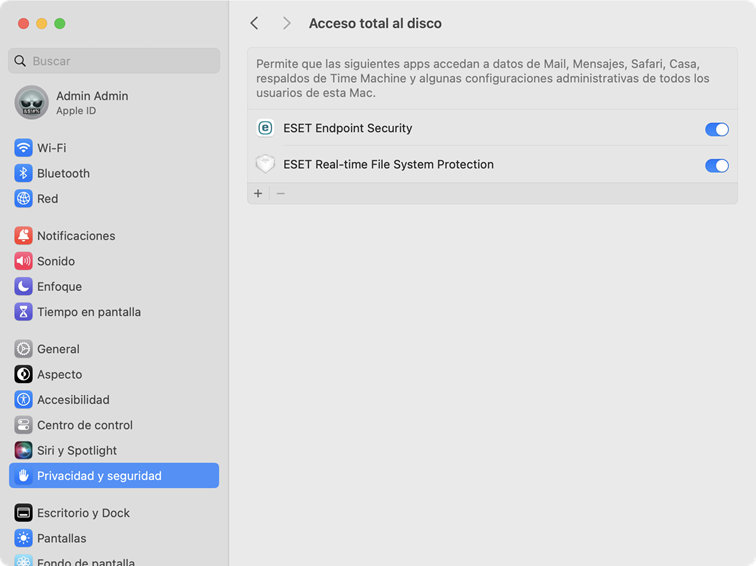 Configuración del sistema de acceso completo al disco