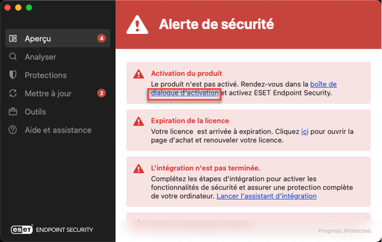 Vue d'ensemble de l'application ESET Endpoint Security