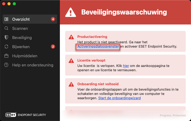 Overzicht van ESET Endpoint Security-app
