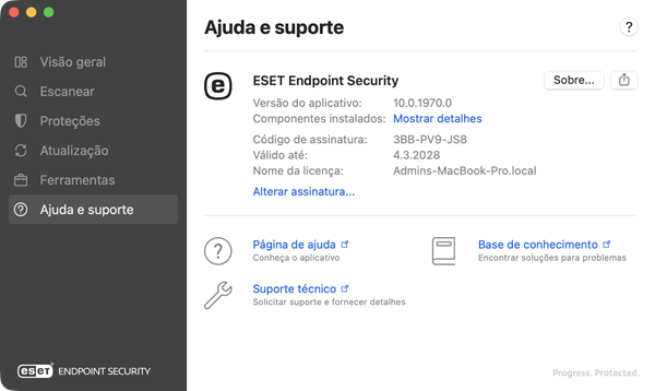 Informações de ajuda e suporte
