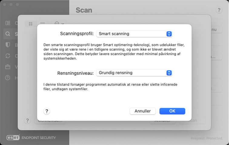 Scanningsprofil og rensningsniveau