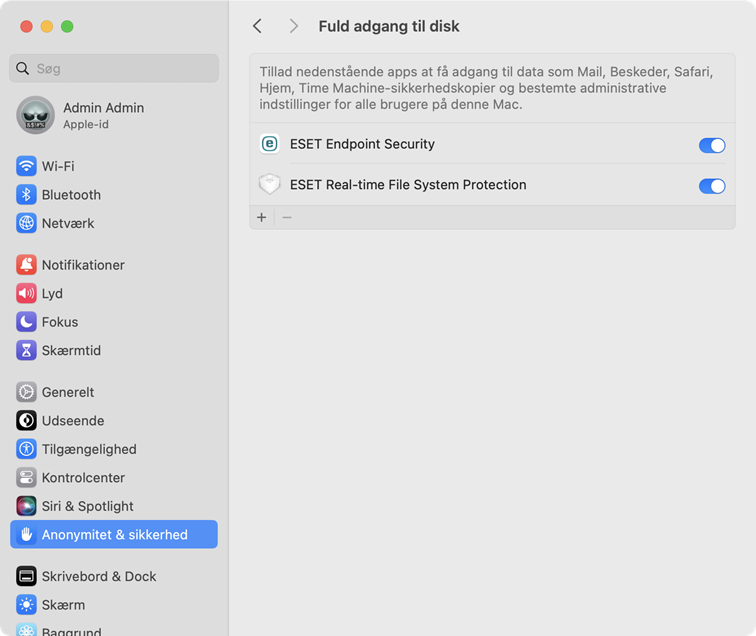 Systemindstillinger for fuld diskadgang