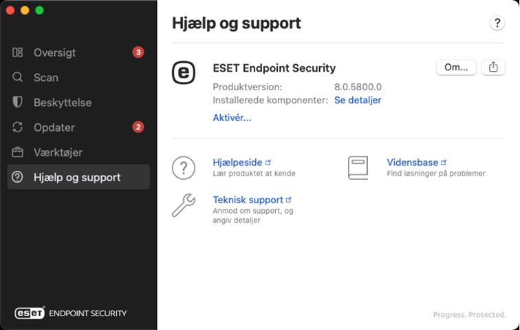 Oplysninger om hjælp og support