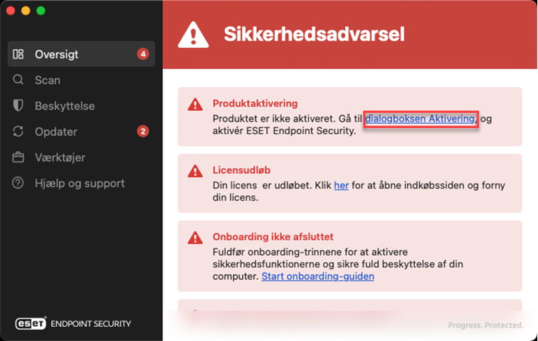 ESET Endpoint Security-appoversigt
