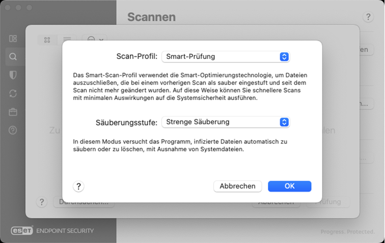 Scan-Profil und Säuberungsstufe