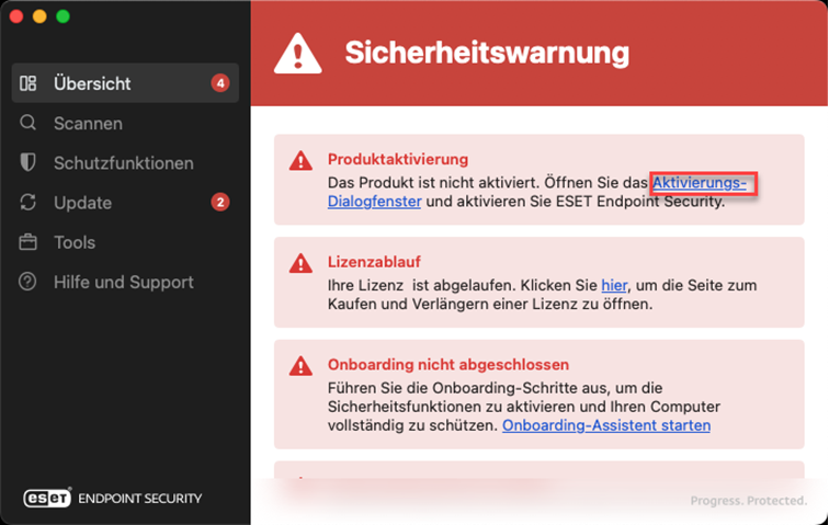 ESET Endpoint Security App-Übersicht