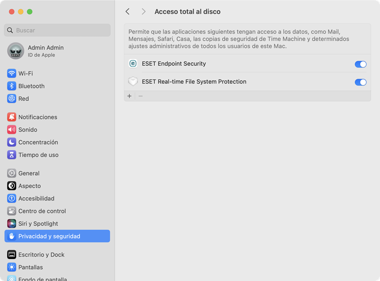 Configuración del sistema de acceso completo al disco Configuración del sistema de acceso completo al disco