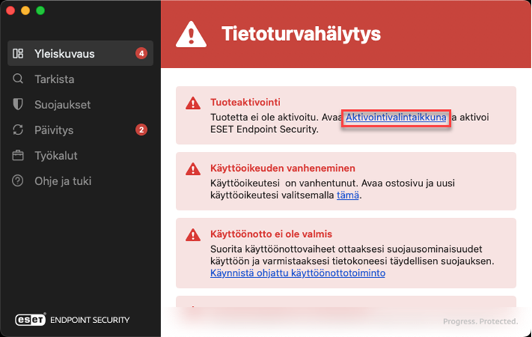Tuotteen ESET Endpoint Security sovelluksen yleiskatsaus Tuotteen ESET Endpoint Security sovelluksen yleiskatsaus