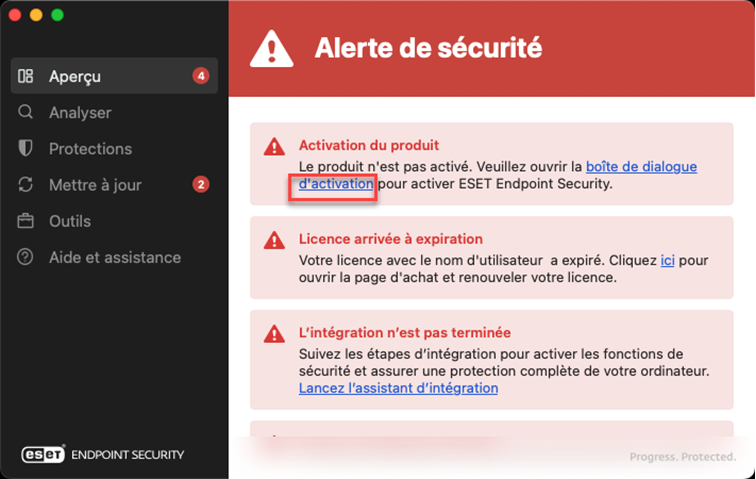 Aperçu de l’application ESET Endpoint Security