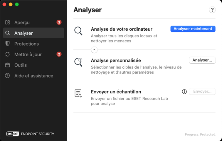 ESET Endpoint Security options d'analyse