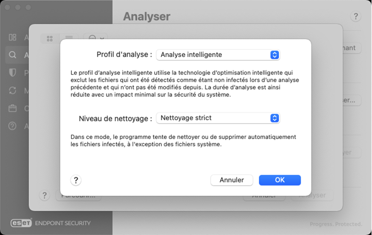 Profil d'analyse et niveau de nettoyage
