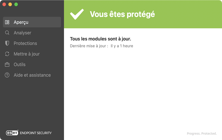 Écran d'état ESET Endpoint Security